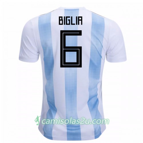 Camisolas de Futebol Argentina Biglia 6 Equipamento Principal Copa do Mundo 2018 Manga Curta Camisolas de Futebol Argentina Biglia 6 Equipamento Principal Copa do Mundo 2018 Manga Curta